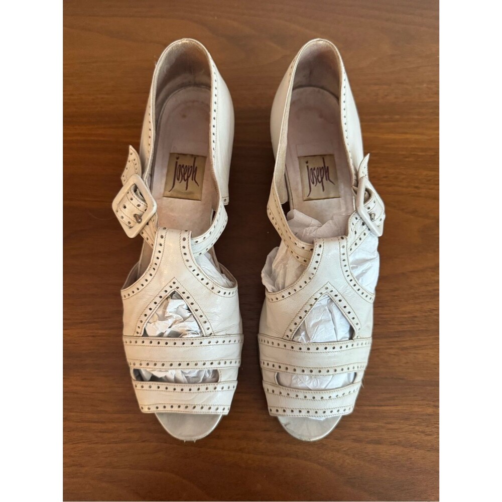 Vintage Joseph Cream Cutout Peep-Toe Heels with Buckle